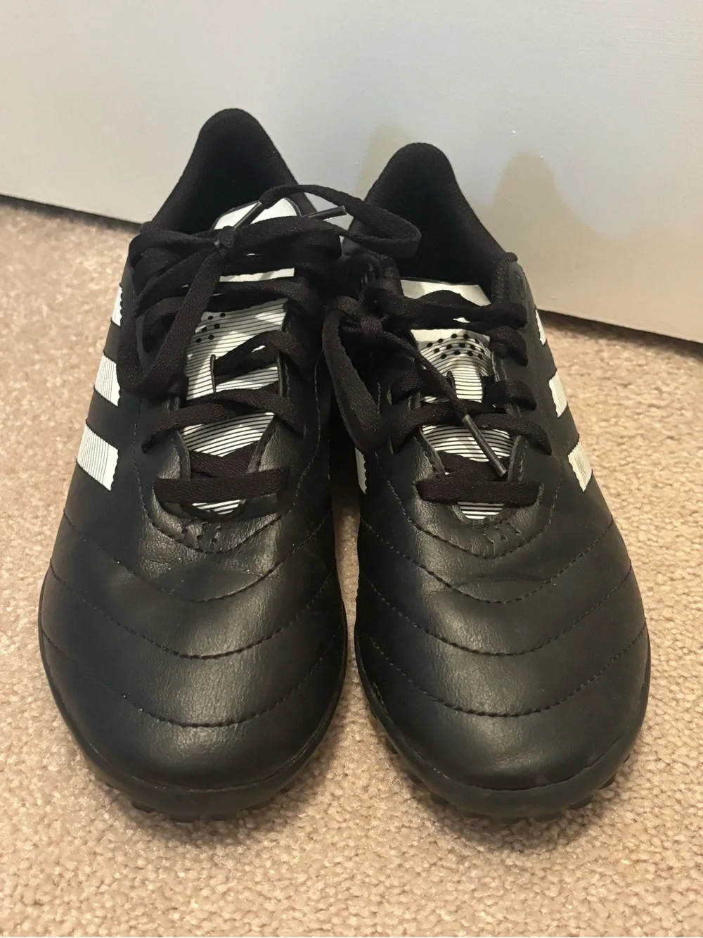adidas Goletto VIII Turf Kids Size 4 Black Sneakers White Stripes NWOT Soccer